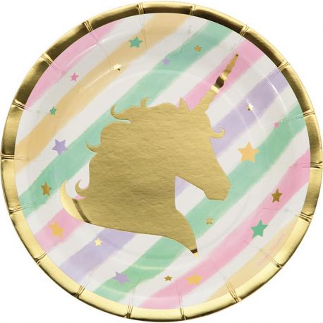 8 Platos Unicornio Sparkle 18 cm