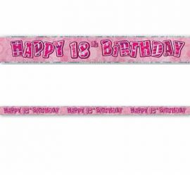 Cartel Happy Birthday 18 Años Rosa Glitz