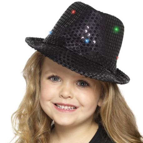 Sombrero de Ala Corta de Luces y Lentejuelas Negro