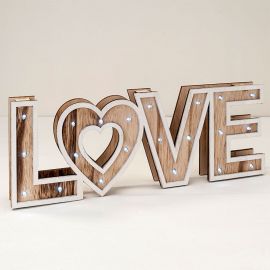 Decoración Madera Love Vintage con Luces Led