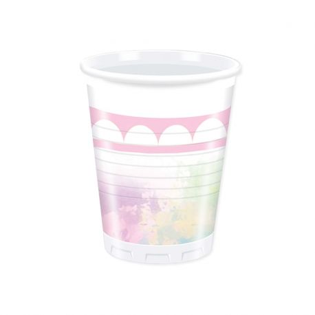 8 Vasos Unicornio Rosa 200 ml